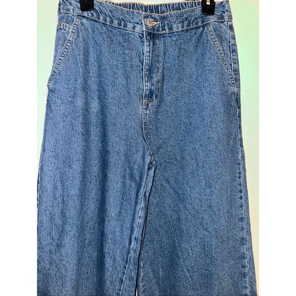 Primark High Rise Wide Leg Baggy Jeans elastic waist size 6 denim